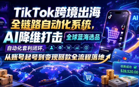 TikTok跨境出海AI自动化系统，从账号起号到蓝海选品变现回款全流程