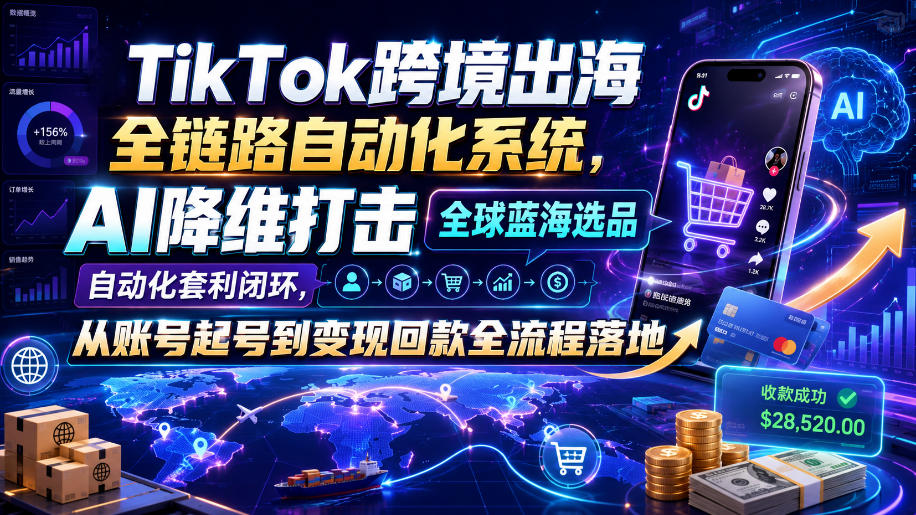 TikTok跨境出海AI自动化系统,从账号起号到蓝海选品变现回款全流程 TikTok跨境出海AI自动化系统,从账号起号到蓝海选品变现回款全流程