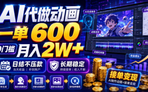 AI代做动画一单600步骤，0基础副业变现2W+，微课视频接单日结