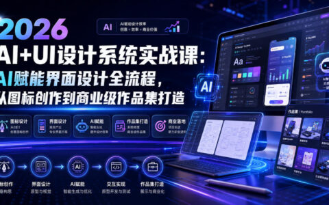 2026 AI+UI设计系统实战课：AI赋能界面设计全流程，从图标到商业作品集