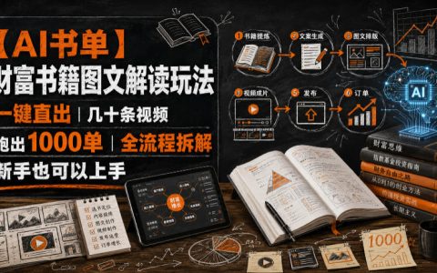 AI书单财富书籍图文解读，一键生成视频爆单100步骤0+全流程