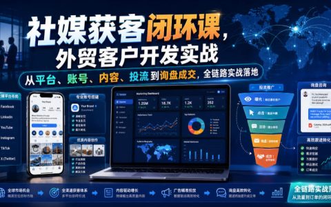 外贸社媒获客闭环课：FB/TikTok账号搭建到询盘成交全链路实战