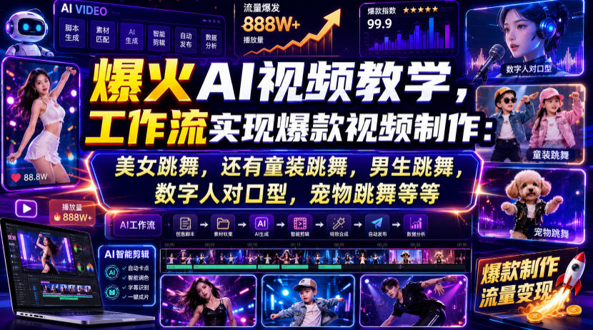 爆火AI视频教学：美女跳舞、童装、数字人对口型，工作流实现爆款制作