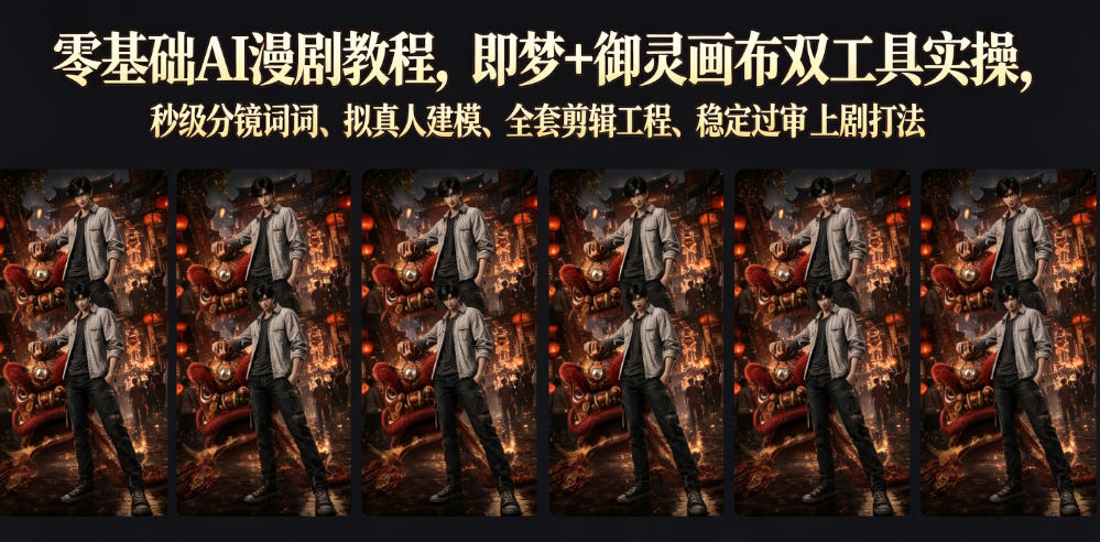 零基础AI漫剧教程：即梦+御灵画布实操，秒级分镜提示词与稳定过审打法