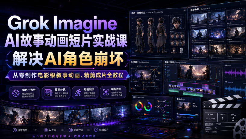Grok Imagine实战课｜AI动画短片制作，解决角色崩坏，零基础电影级叙事全教程