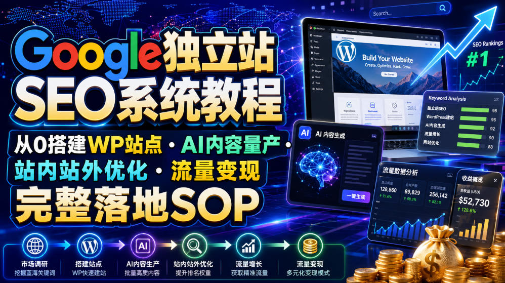 Google独立站SEO系统教程:从0搭建WP站点到AI内容变现完整SOP Google独立站SEO系统教程:从0搭建WP站点到AI内容变现完整SOP