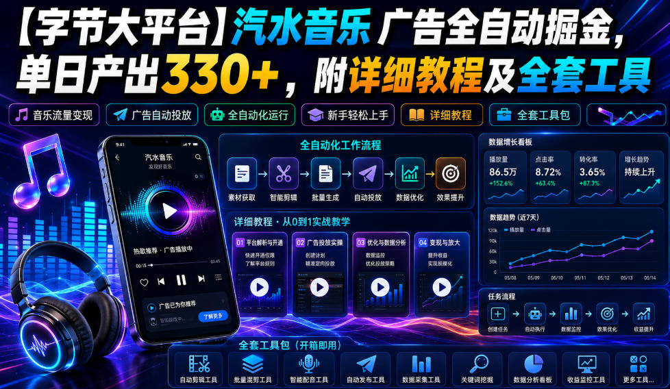 字节汽水音乐自动化G机掘金,单日330+附教程工具 字节汽水音乐自动化G机掘金,单日330+附教程工具