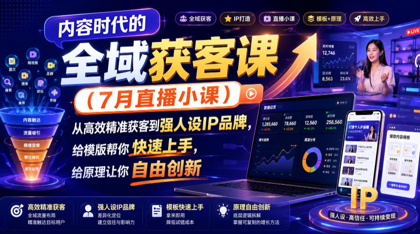 内容时代全域获客直播课：精准引流+强人设IP品牌实战训练