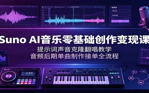 Suno AI音乐零基础变现课：提示词写歌声音克隆翻唱音频后期接单