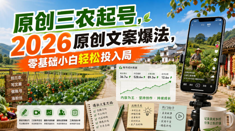 原创三农起号2026爆款文案，零基础小白轻松入局教学