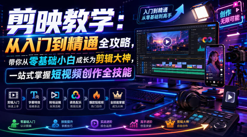 剪映教学从入门到精通，零基础学剪辑短视频创作全技能