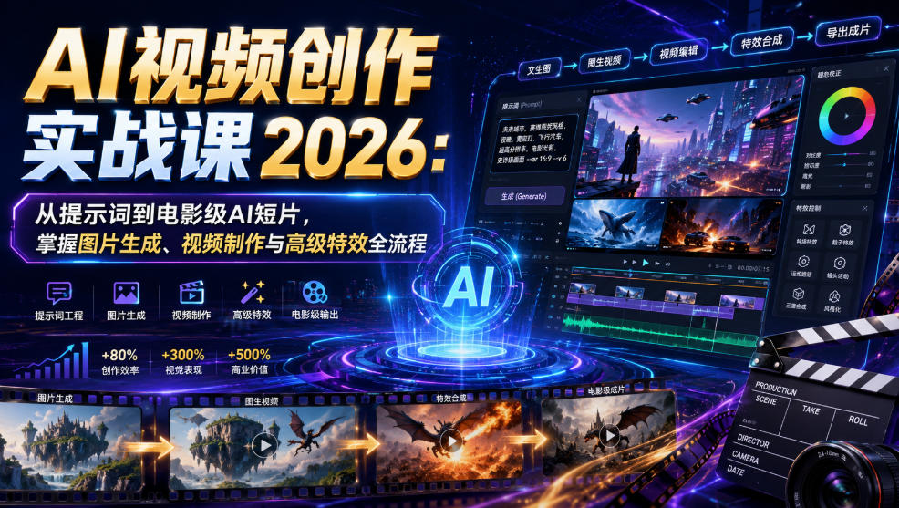 AI视频创作实战课2026：提示词到电影级短片，掌握TapNow与高级特效全流程