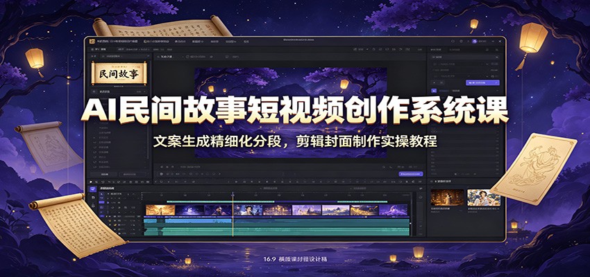 AI民间故事短视频系统课：文案生成+分段剪辑+封面制作实操