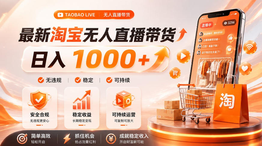 淘宝无人直播副业，单设备变现100步骤0+，上班族宝妈可做