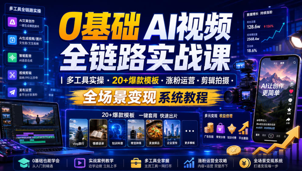 0基础AI视频全链路实战课|豆包即梦DeepSeek实操・爆款模板涨粉变现 0基础AI视频全链路实战课|豆包即梦DeepSeek实操・爆款模板涨粉变现
