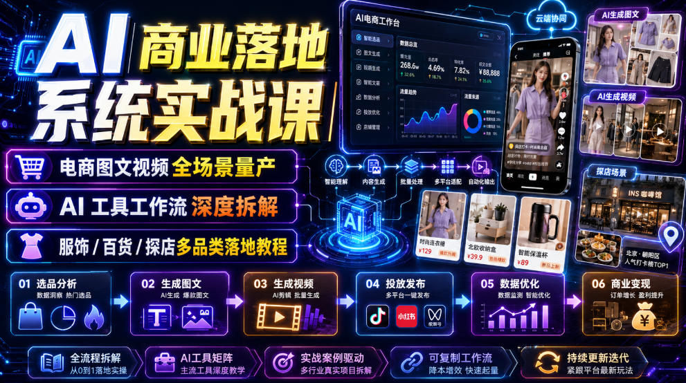 AI商业落地实战课：电商图文视频全场景量产工作流拆解