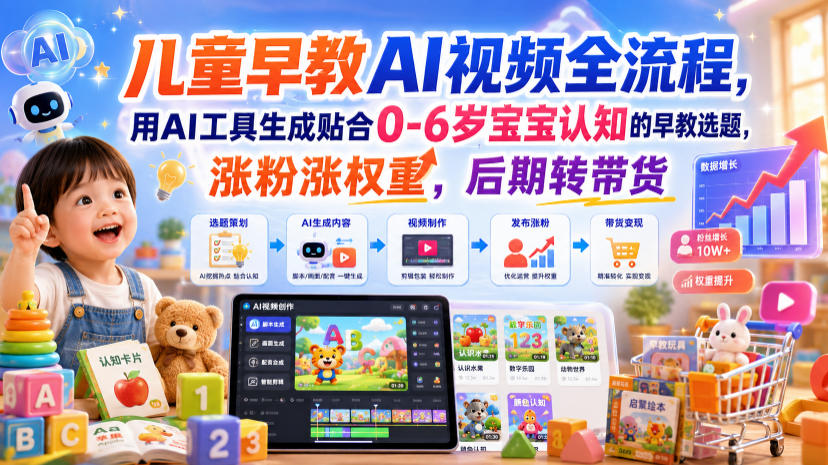 儿童早教AI视频全流程,用AI工具生成0-6岁宝宝早教选题涨粉带货 儿童早教AI视频全流程,用AI工具生成0-6岁宝宝早教选题涨粉带货