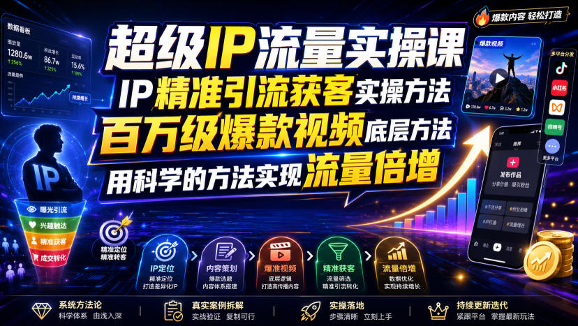 超级IP流量实操课:精准获客+爆款视频底层方法,科学实现流量倍增 超级IP流量实操课:精准获客+爆款视频底层方法,科学实现流量倍增