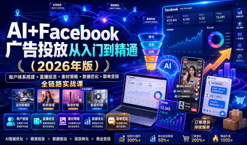 AI+Facebook广告投放实战课:账户搭建·直播投流·聊单变现全链路 AI+Facebook广告投放实战课:账户搭建·直播投流·聊单变现全链路