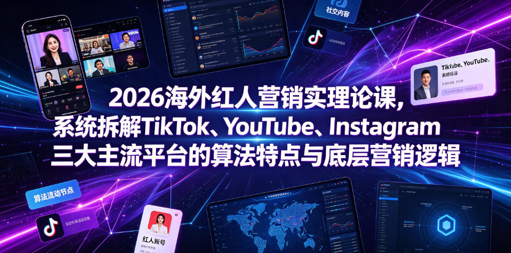 2026海外红人营销课：TikTok/YouTube/Instagram算法与实操避坑
