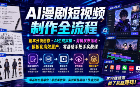 AI漫剧短视频制作全流程：零基础小说改编+豆包AI实操剪辑量产