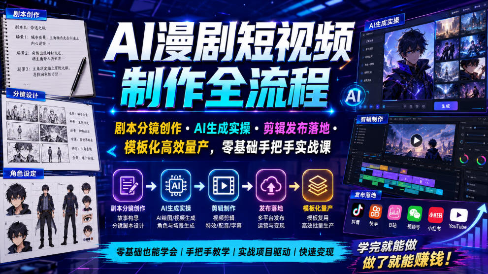 AI漫剧短视频制作全流程:零基础小说改编+豆包AI实操剪辑量产 AI漫剧短视频制作全流程:零基础小说改编+豆包AI实操剪辑量产