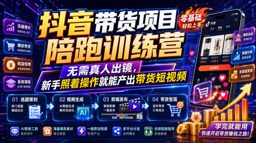 2026 抖音带货陪跑训练营,零基础实拍起号到变现全流程 2026 抖音带货陪跑训练营,零基础实拍起号到变现全流程