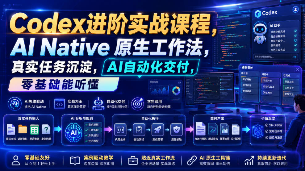 Codex进阶实战：22节AI自动化工作流，从配置到交付全链路