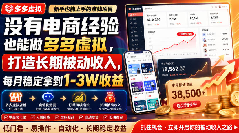 没有电商经验也能做多多虚拟,低成本打造长期被动收入 没有电商经验也能做多多虚拟,低成本打造长期被动收入