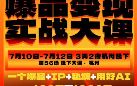 爆品变现实战大课：定爆品+IP+私域+AI，从100步骤W到100步骤0W（7月10-12日）