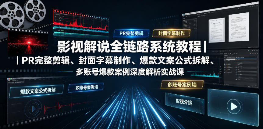 影视解说全链路教程｜PR剪辑+爆款文案+中视频变现零基础入门