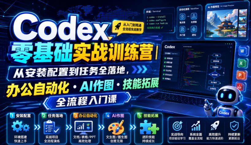 Codex零基础实战训练营｜办公自动化+AI作图全流程入门课