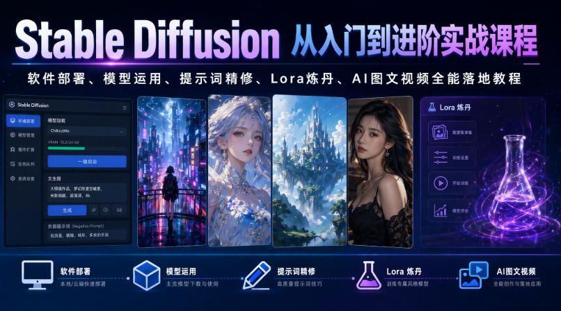 Stable Diffusion实战课|软件部署+模型运用+Lora炼丹+AI图文视频全流程 Stable Diffusion实战课|软件部署+模型运用+Lora炼丹+AI图文视频全流程