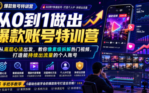 从0到1做爆款账号特训营，拆解热门视频打造个人IP流量