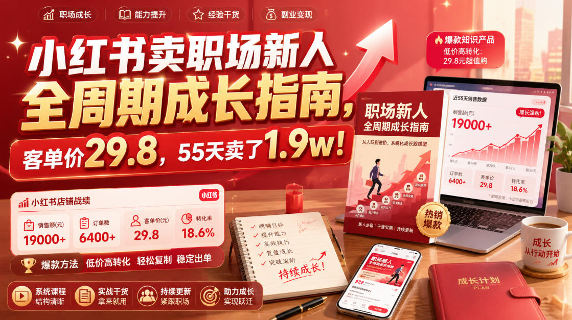 小红书卖职场新人成长指南，29.8元55天赚1.9w