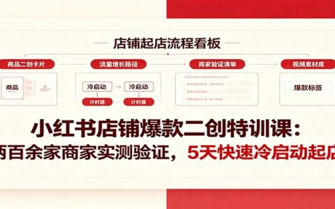小红书爆款二创特训课：200步骤家店铺实测，5天冷启动起店