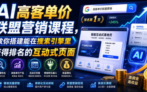 AI高客单价联盟营销课，搭建互动页面获取谷歌排名赚高佣金