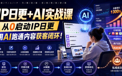 IP日更+AI实战课：从0启动IP置顶视频与100步骤条选题库，用AI跑通内容获客闭环