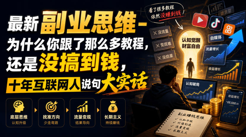 最新副业思维:十年互联网人揭秘,你跟教程没赚到钱的真正原因 最新副业思维:十年互联网人揭秘,你跟教程没赚到钱的真正原因