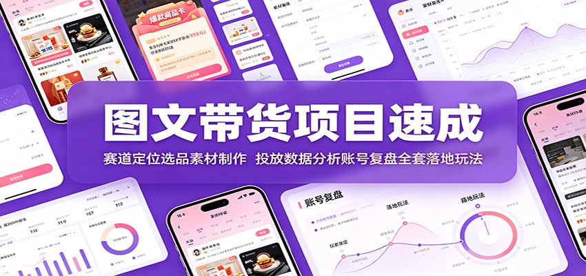 图文带货项目速成：选品素材投放数据分析账号复盘全攻略