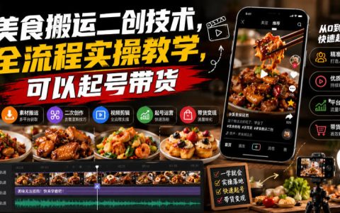 2026 美食搬运二创实操教学，起号带货新手副业教程