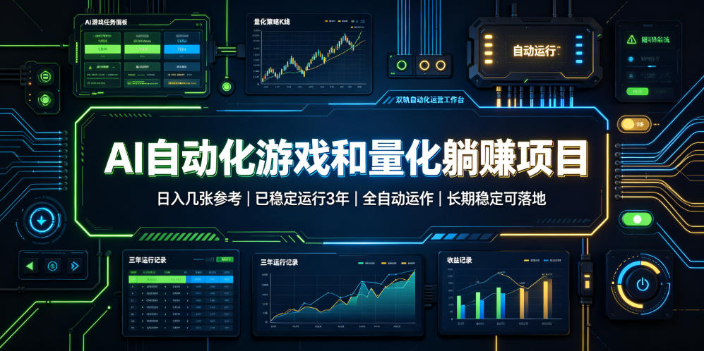 AI自动化游戏G机与量化被动收入，变现几百，稳定3年自动化可落地