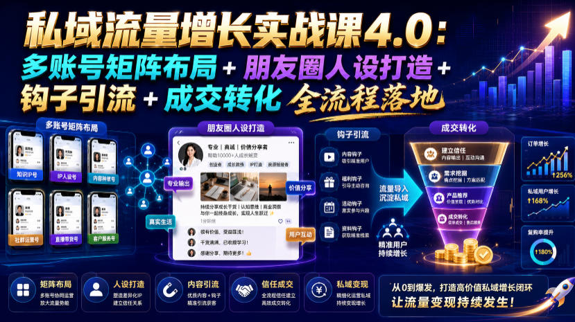 私域流量增长实战课4.0：矩阵布局+钩子引流+成交转化全流程