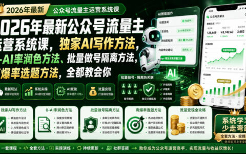 2026公众号流量主运营课：AI写作+0AI率润色+批量做号隔离方法