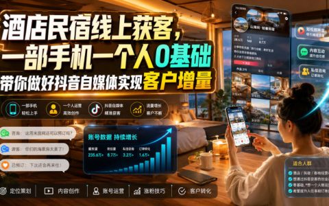 酒店民宿抖音获客：0基础手机实操课，提升入住率与订单