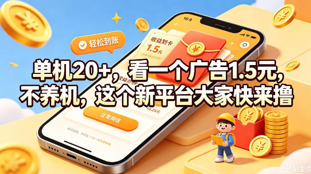 单机变现20+，看一个广告1.5元，不养机新平台福利速撸