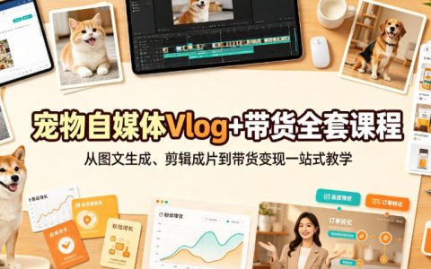 宠物自媒体Vlog带货全套教程，从素材生成剪辑到变现零基础入门