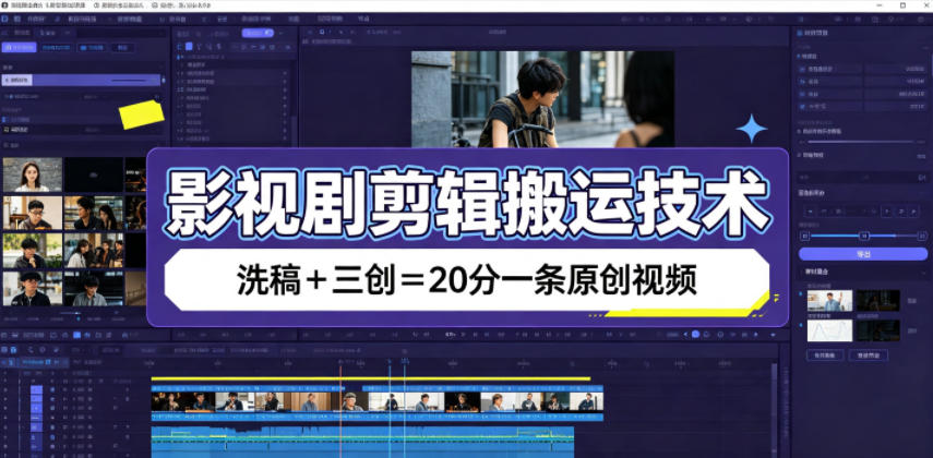 影视剧剪辑搬运技术：洗稿+三创，20分钟一条原创视频教程