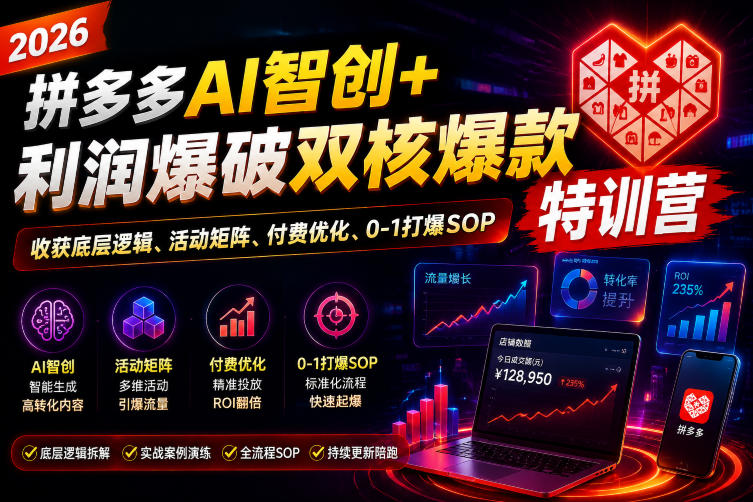 2026拼多多AI智创+利润爆破双核爆款特训营，底层逻辑与付费优化SOP