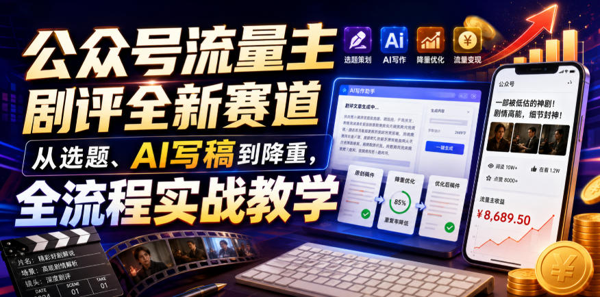 公众号流量主剧评新赛道：选题、AI写稿到降重全流程实战教学